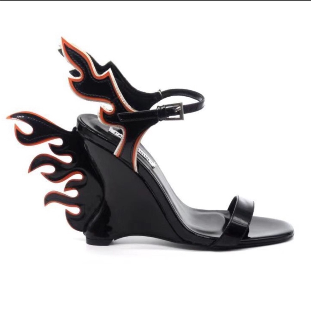 Wedge Sandals With Flames Black